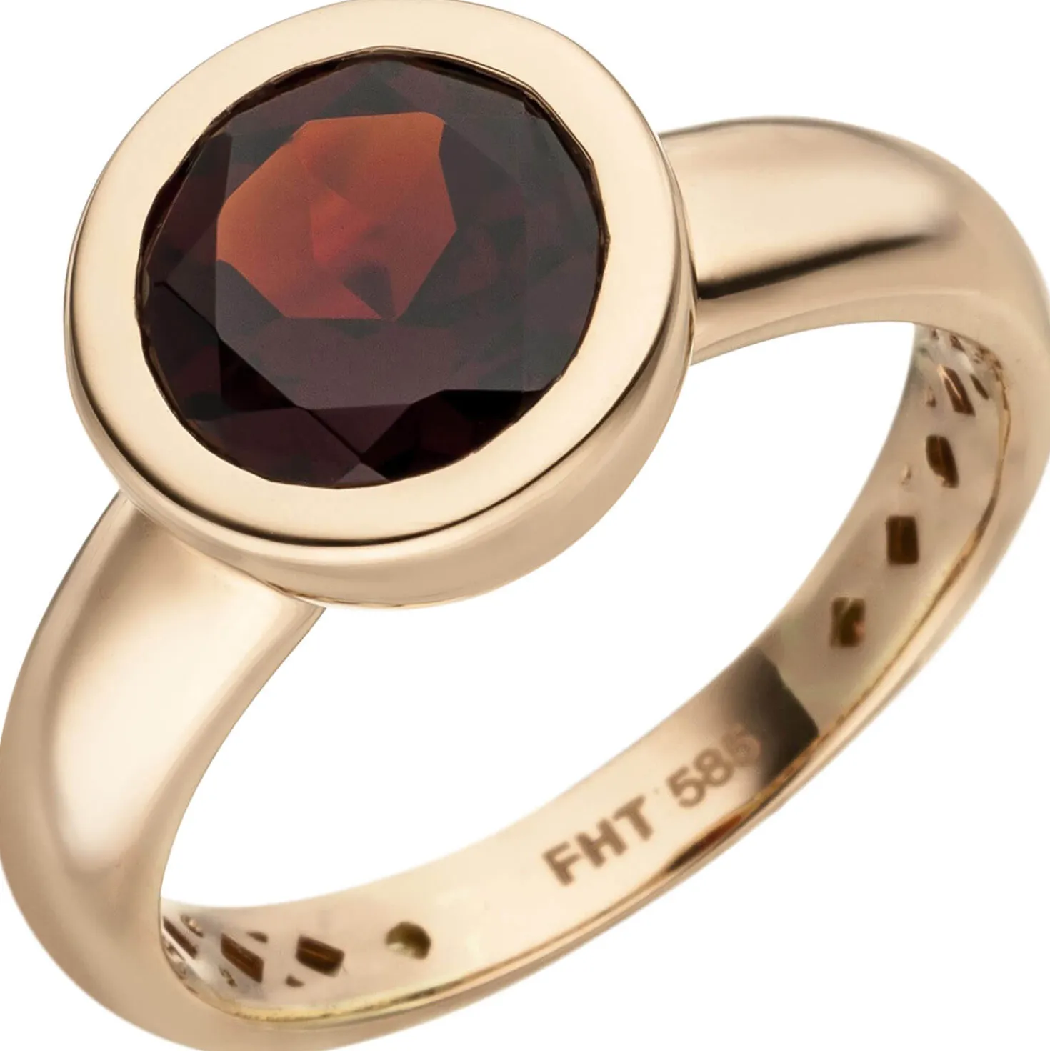 Ring Damenring Granatring mit rotem Granat, facettiert rund, 585 Gold Rotgold