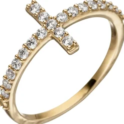 Ring Damenring Kreuz Kreuzring aus 333 Gold Gelbgold mit 19 Zirkonia Goldring