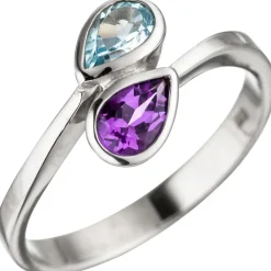 Ring Damenring mit Amethyst lila violett & Blautopas hellblau blau 925 Silber