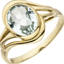 Ring Damenring mit Aquamarin oval hellblau blau, 585 Gold Gelbgold Goldring
