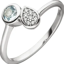 Ring Damenring mit Blautopas hellblau 9 Zirkonia weiß 925 Silber Kreis & Tropfen