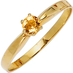 Ring Damenring mit Citrin gelb-orange & 585 Gold Gelbgold schlicht