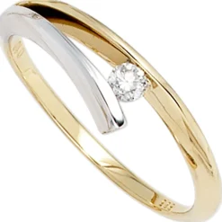 Ring Damenring mit Diamant Brillant 0,10 Ct 585 Gold Gelbgold Weißgold