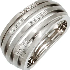 Ring Damenring mit 16 Diamanten 0.08Ct W/P1 Brillanten 925 Silber mattiert Damen