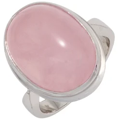 Ring Damenring mit Edelstein Rosenquarz oval 925 Silber schlicht