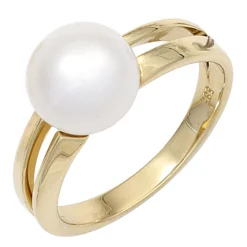 Ring Damenring mit Perle Süßwasser Zuchtperle, 585 Gold Gelbgold Perlenring