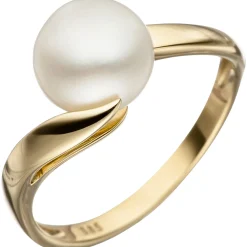 Ring Damenring mit Perle Süßwasser Zuchtperle weiß 585 Gold Gelbgold Goldring