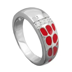 Ring Damenring mit roter Lackeinlage Zirkonia weiß 925 Silber