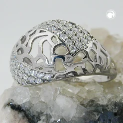 Ring Damenring mit vielen weißen Zirkonia gewölbt 925 Silber