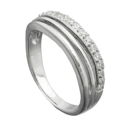 Ring Damenring mit weißen Zirkonia am Rand Streifen 925 Silber