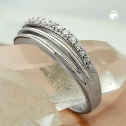 Ring Damenring mit weißen Zirkonia am Rand Streifen 925 Silber