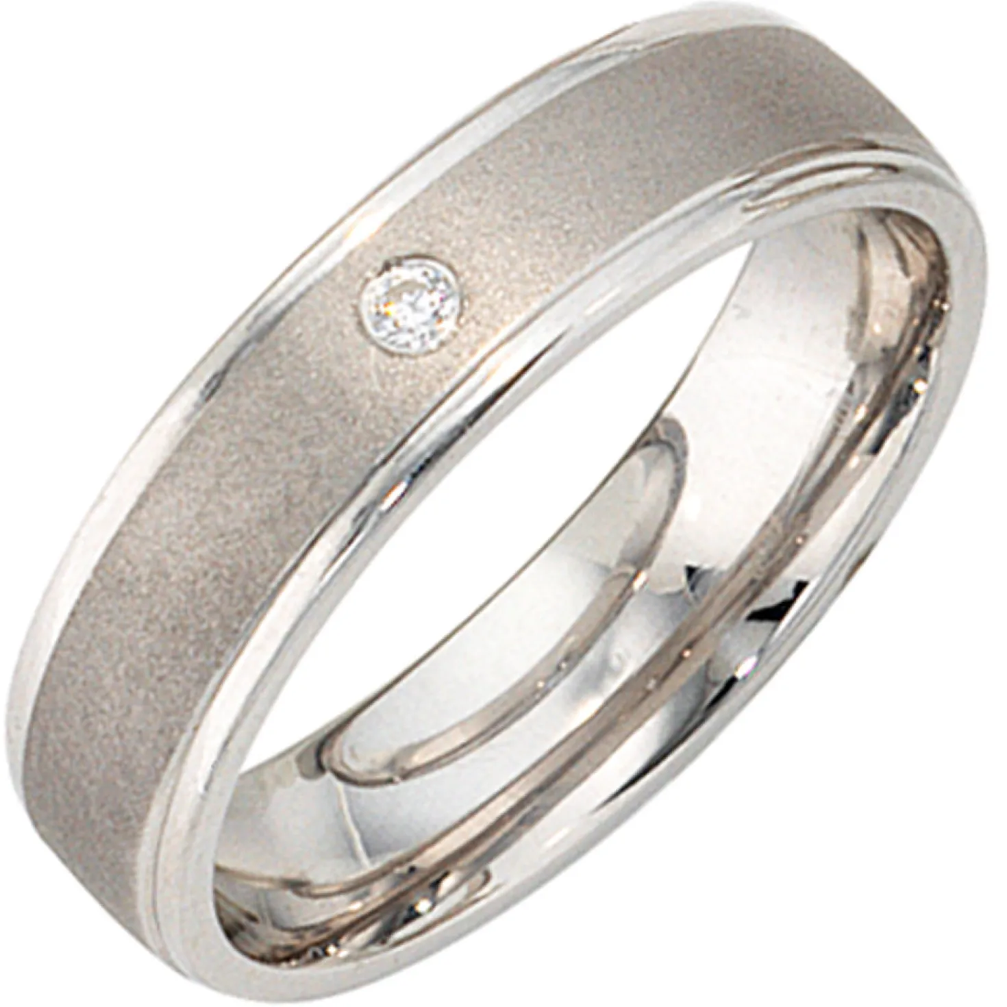 Ring Damenring mit Zirkonia, 925 Silber mattiert, Breite 5mm, Damen