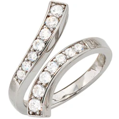Ring Damenring mit 14 Zirkonia, 925 Silber rhodiniert