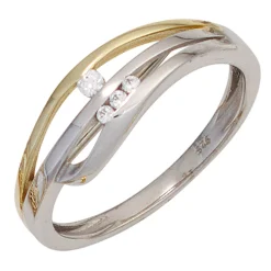 Ring Damenring mit 4 Zirkonia 925 Silber teilvergoldet rhodiniert