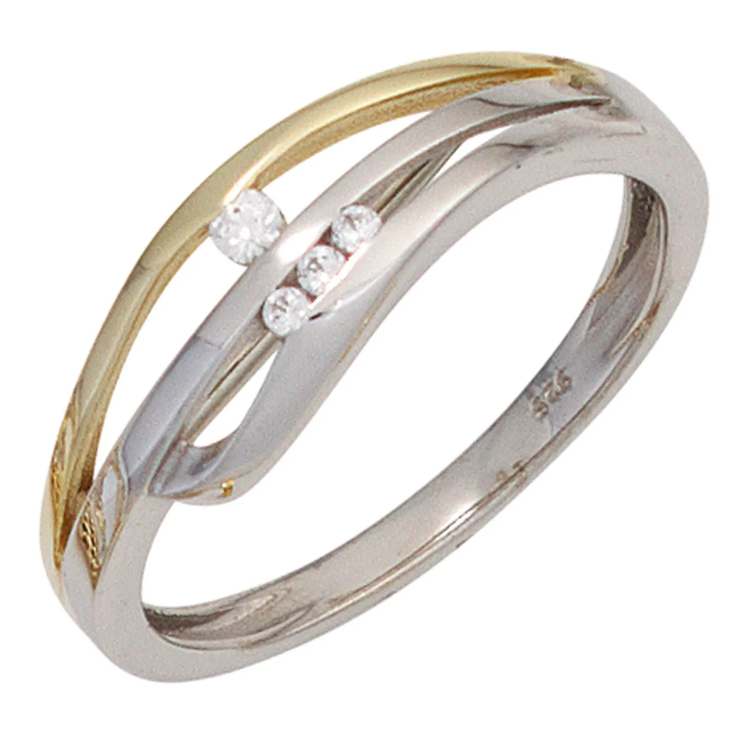 Ring Damenring mit 4 Zirkonia 925 Silber teilvergoldet rhodiniert