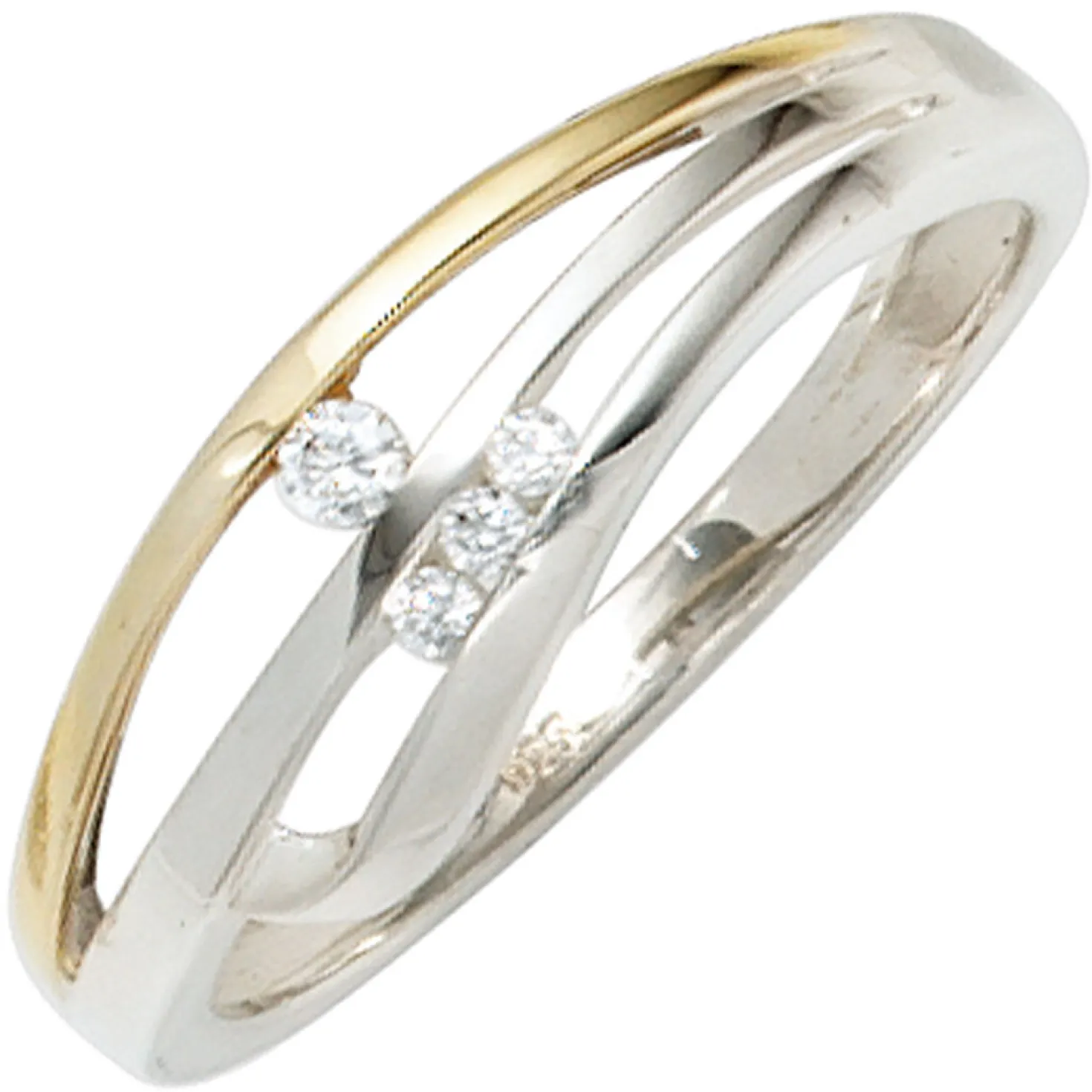 Ring Damenring mit 4 Zirkonia 925 Silber teilvergoldet rhodiniert
