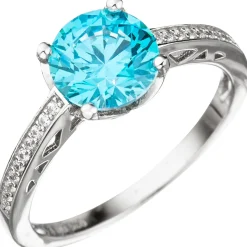 Ring Damenring mit Zirkonia türkis blau hellblau facettiert 925 Silber Fingerring