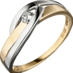 Ring Damenring mit Zirkonia weiß, 333 Gold Gelbgold teilrhodiniert bicolor
