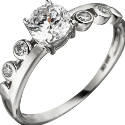 Ring Damenring mit 5 Zirkonia weiß, 333 Gold Weißgold Zirkoniaring Fingerring