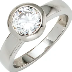 Ring Damenring mit Zirkonia weiß in der Mitte 925 Silber rhodiniert