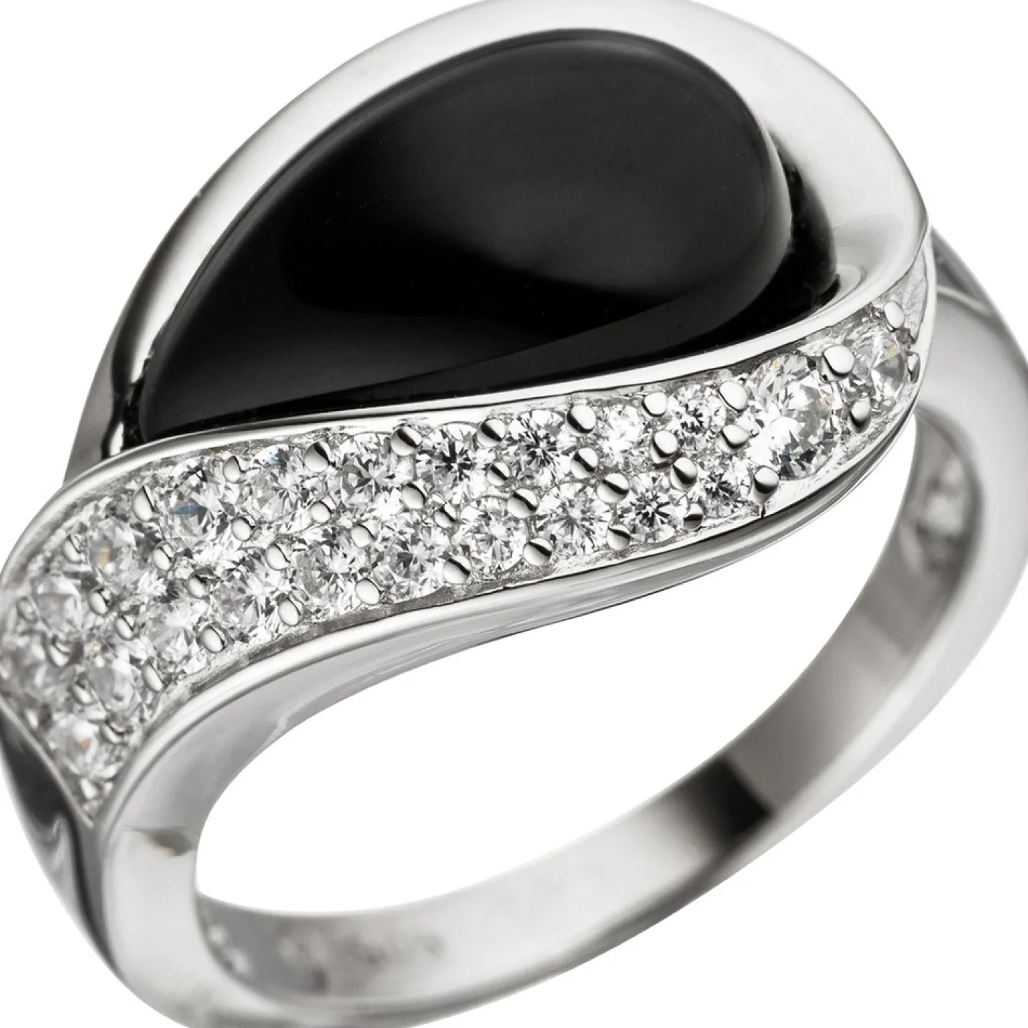 Ring Damenring mit Zirkonia weiß & Onyx schwarz 925 Silber Silberring Onyxring