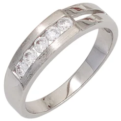 Ring Damenring mit 5 Zirkonia weiß 925 Silber glänzend teilmatt schlicht