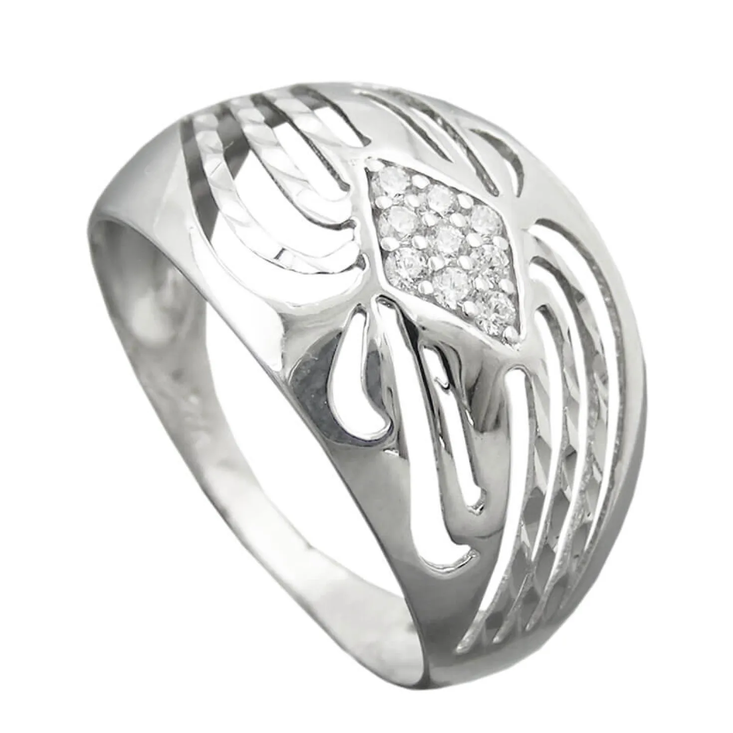 Ring Damenring Rhombus aus weißen Zirkonia 925 Silber