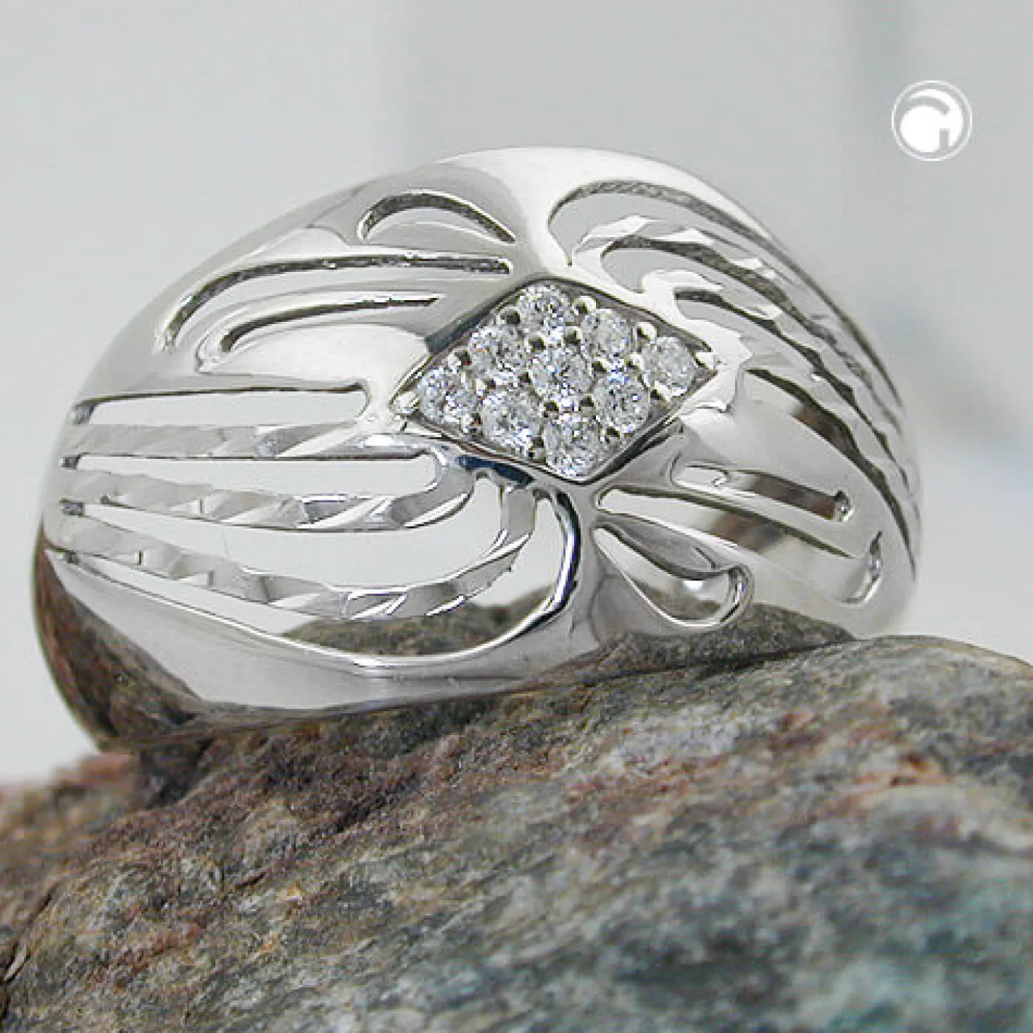 Ring Damenring Rhombus aus weißen Zirkonia 925 Silber