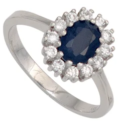 Ring Damenring Safir Saphir blau & Zirkonia rundum weiß 925 Silber oval