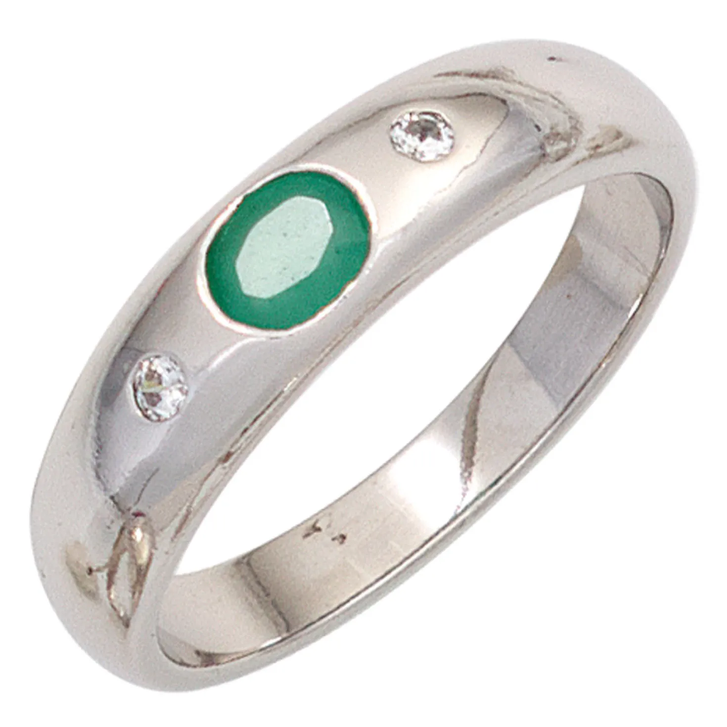 Ring Damenring Smaragd oval grün Zirkonia weiß 925 Silber schlicht