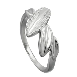 Ring Damenring spitzovale Blätter mit weißen Zirkonia 925 Silber