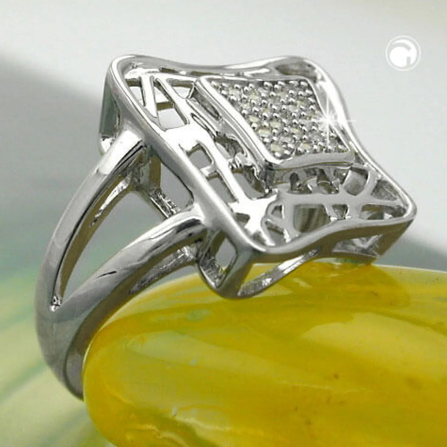 Ring Damenring Viereck mit Zirkonia weiß 925 Silber