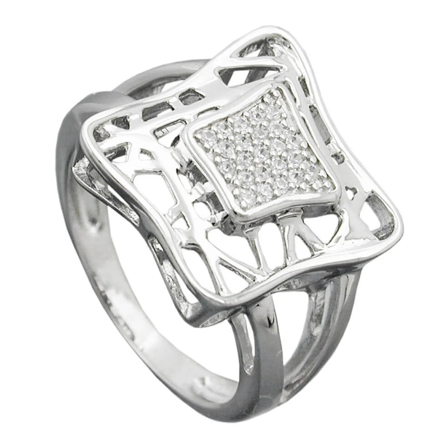 Ring Damenring Viereck mit Zirkonia weiß 925 Silber