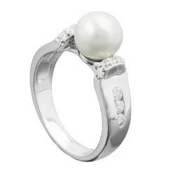Ring Damenring weiße Süßwasserperle und Zirkonia 925 Silber