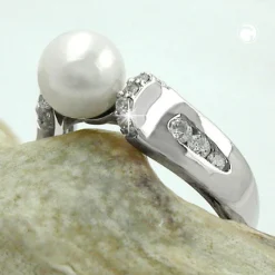 Ring Damenring weiße Süßwasserperle und Zirkonia 925 Silber