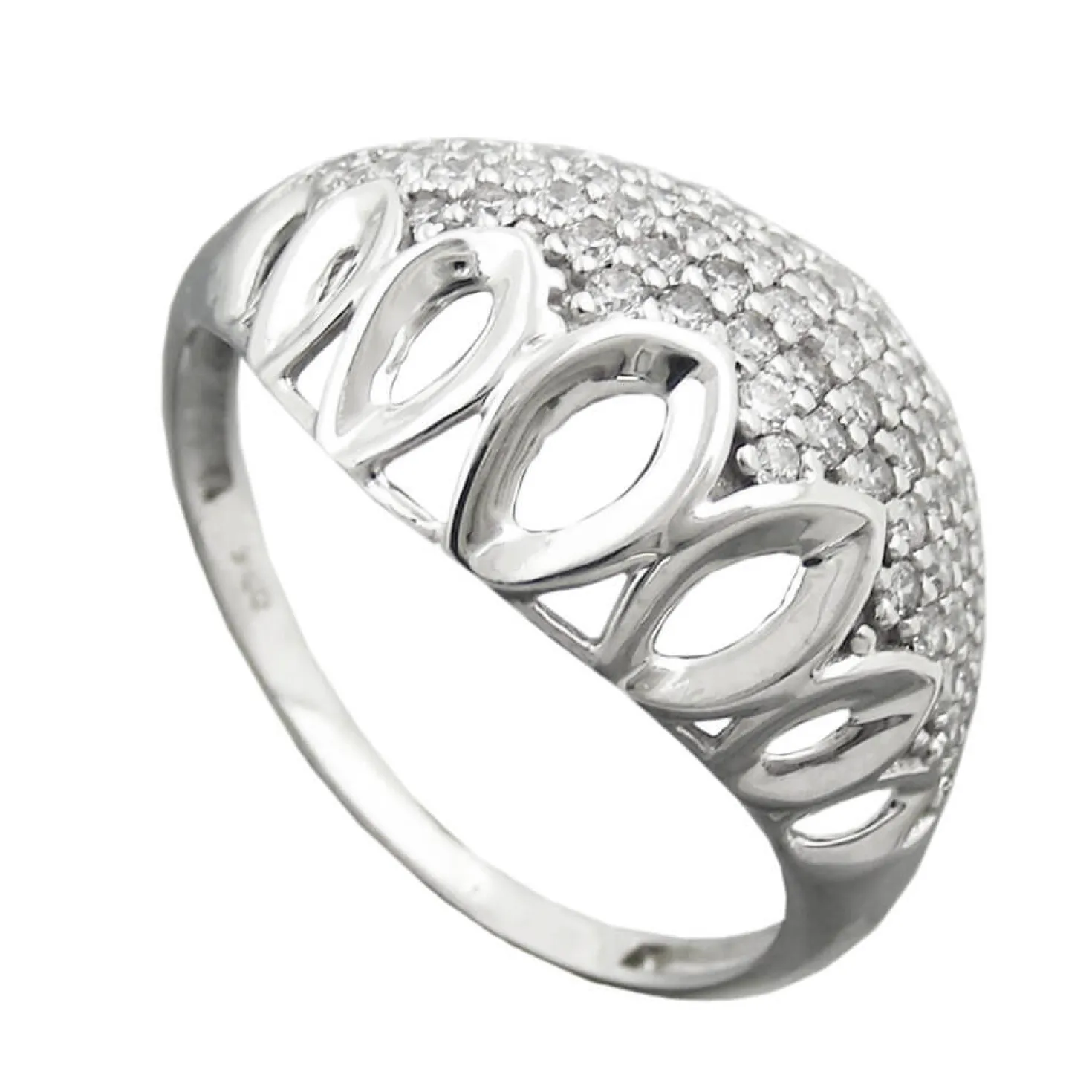 Ring Damenring weiße Zirkonia rundum gewölbt Muster 925 Silber