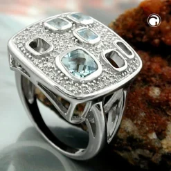 Ring Damenring Zirkonia aqua quadratische Form 925 Silber