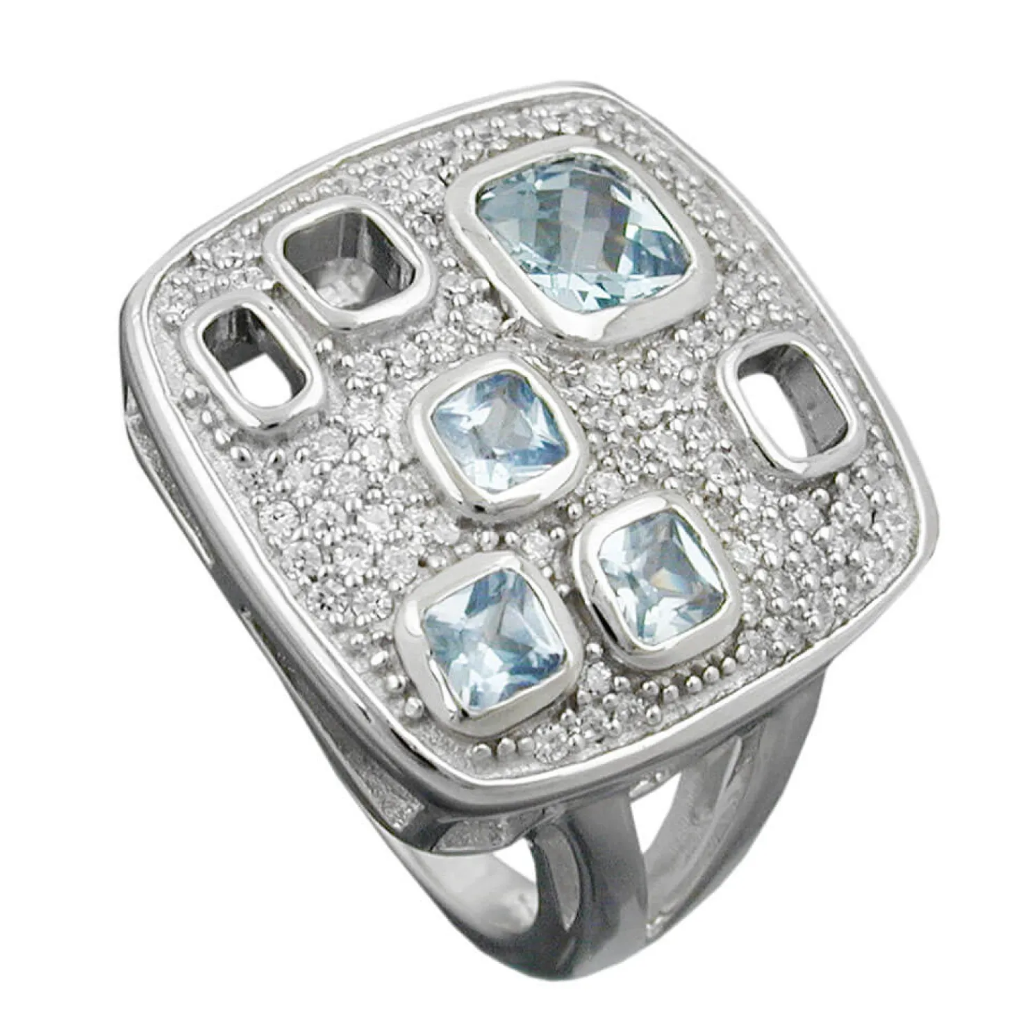 Ring Damenring Zirkonia aqua quadratische Form 925 Silber
