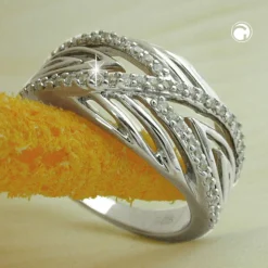 Ring Damenring Zirkonia weiß überkreuzte Streifen 925 Silber