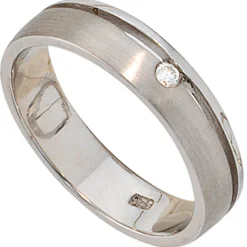 Ring Diamant 0.04Ct W/P1 Brillant 925 Silber rhodiniert teilmattiert Silberring