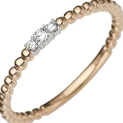 Ring 3 Diamant 0.075Ct W/SI Brillanten Kügelchen 585 Gold Rotgold Weißgold