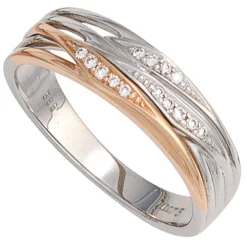 Ring 14 Diamanten 0.075Ct Brillanten 585 Gold Weißgold Rotgold bicolor