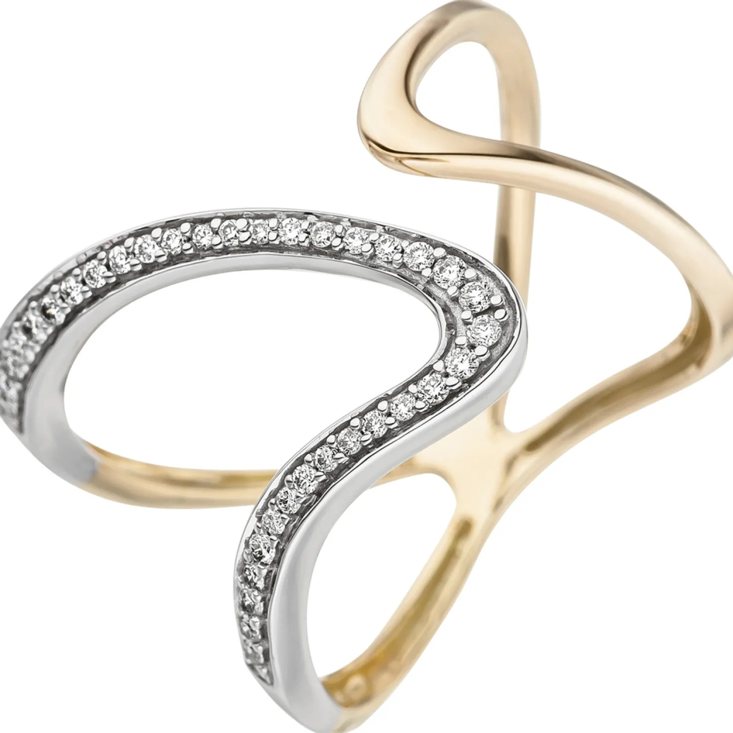 Ring 36 Diamanten 0.16Ct W/P1 Brillanten elegant 2-reihig 585 Gold Gelbgold