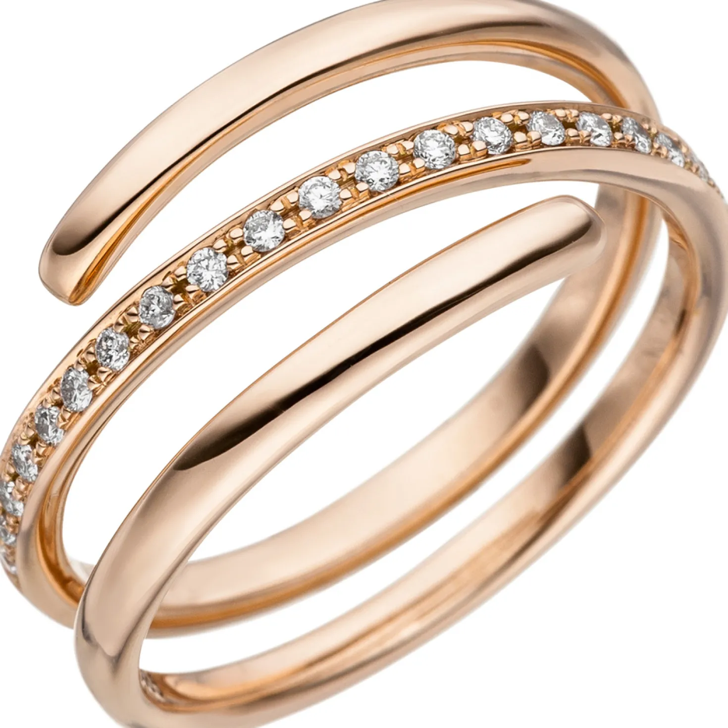Ring 20 Diamanten 0.14Ct W/SI Brillanten Spirale 3-reihig 585 Gold Rotgold