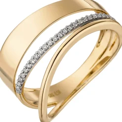 Ring eleganter 3-reihig mit 24 Diamanten 0.1Ct W/P1 Brillanten 585 Gold Gelbgold
