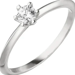 Ring eleganter Solitär Diamant 0.15Ct W/SI Brillant schlicht 585 Gold Weißgold