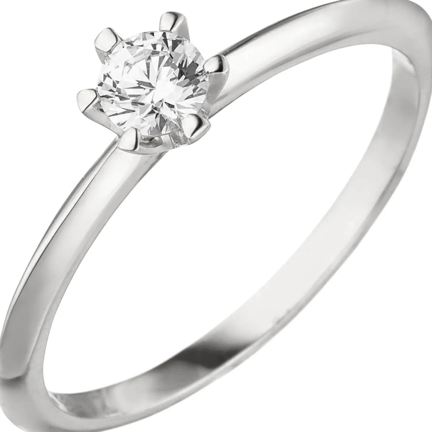 Ring eleganter Solitär Diamant 0.15Ct W/SI Brillant schlicht 585 Gold Weißgold