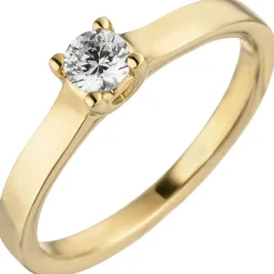 Ring eleganter Solitär Diamant 0.15Ct W/SI Brillant schlicht 585 Gold Gelbgold