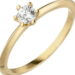 Ring eleganter Solitär mit Diamant 0.25Ct schlicht 585 Gold Gelbgold
