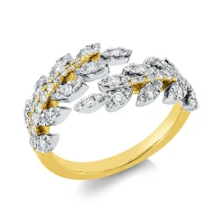 Ring Feder aus 750 Gold gelb/weiß 74 Brillanten 0,74ct TW-SI B:9,6mm